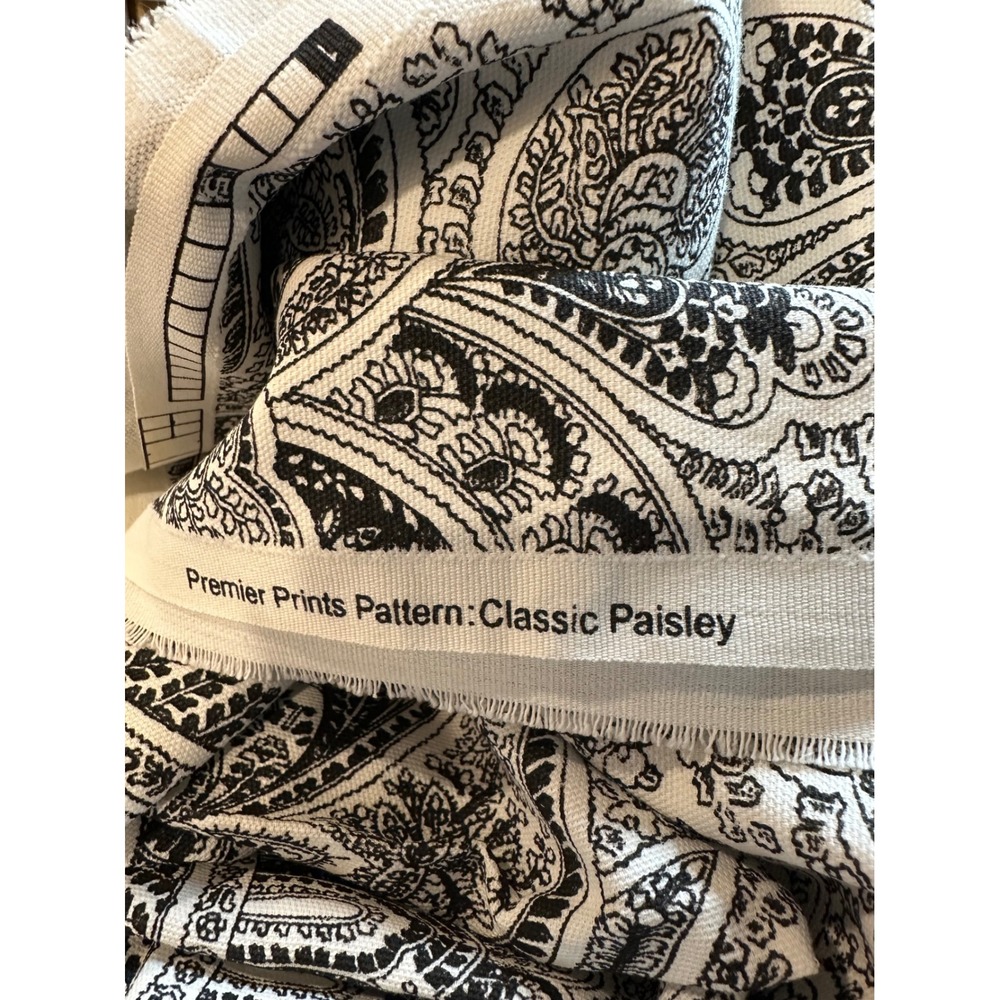 Premier Prints Classic Paisley Black White Fabric 2 Yards x 56" Cotton Duck READ - Picture 4 of 5